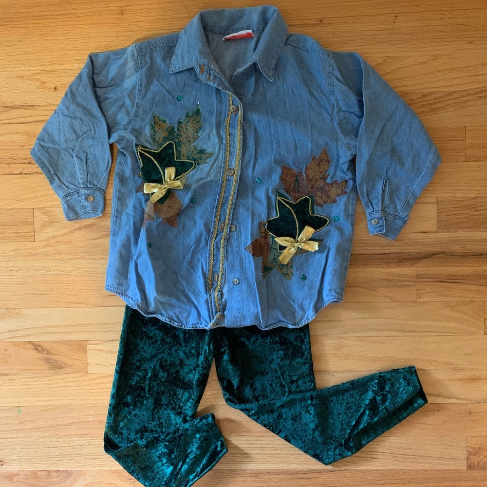 Fall Denim Button Down Shirt and Velvet Leggings
